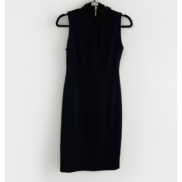 Calvin Klein BLACK Tie Neck Sleeveless Crepe Dress size 2 Bow-Neck Sheath - Picture 4 of 12